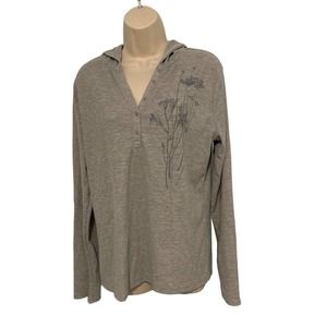 Faded Glory Womens XL Gray Waffle Knit Henley Hoodie Floral‎ Glitter Thermal Top